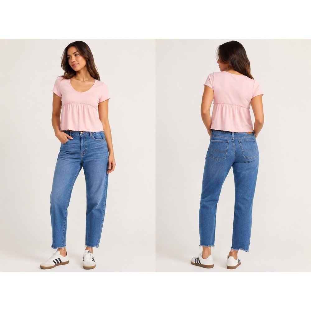 American Eagle Womens 10 Blue Denim Hi-Rise Raw Hem Ankle